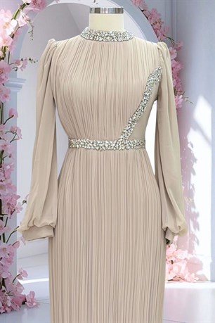 Sima Tesettür Abiye Bej