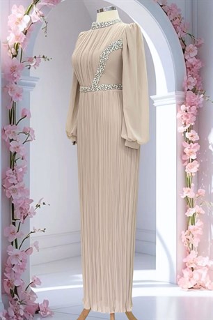 Sima Tesettür Abiye Bej