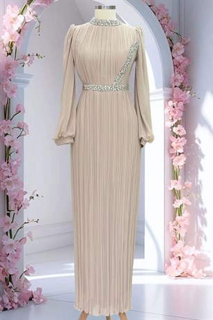 Sima Tesettür Abiye Bej