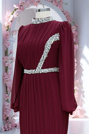 Sima Tesettür Abiye Bordo