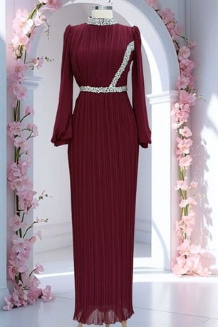 Sima Tesettür Abiye Bordo