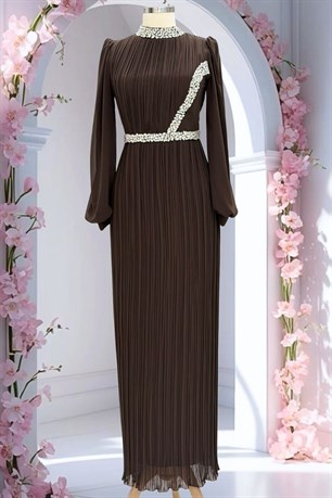 Sima Tesettür Abiye Kahverengi