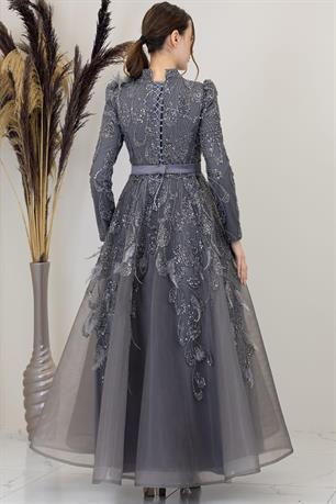 Simge Tesettür Abiye Antrasit