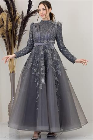 Simge Tesettür Abiye Antrasit