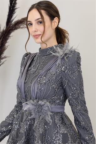 Simge Tesettür Abiye Antrasit