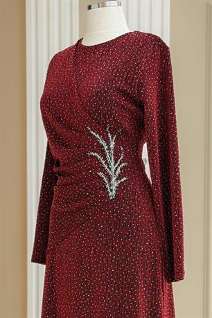 Simge Tesettür Abiye Bordo