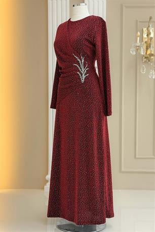 Simge Tesettür Abiye Bordo