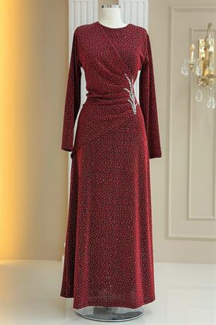 Simge Tesettür Abiye Bordo