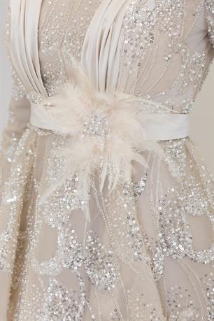 Simge Tesettür Abiye Krem