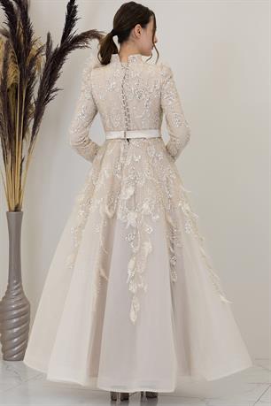 Simge Tesettür Abiye Krem