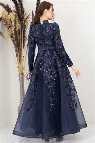 Simge Tesettür Abiye Lacivert