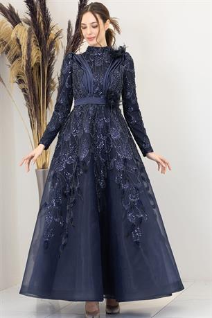 Simge Tesettür Abiye Lacivert