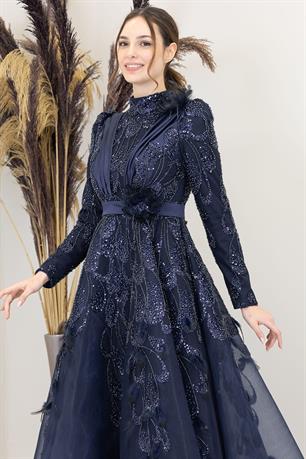 Simge Tesettür Abiye Lacivert