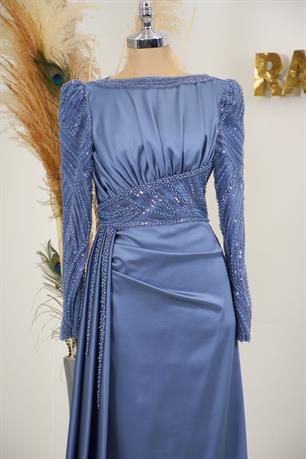 Sırma Tesettür Abiye İndigo