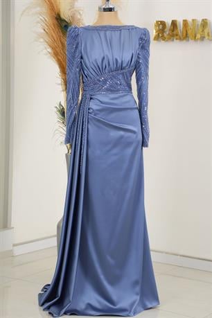 Sırma Tesettür Abiye İndigo