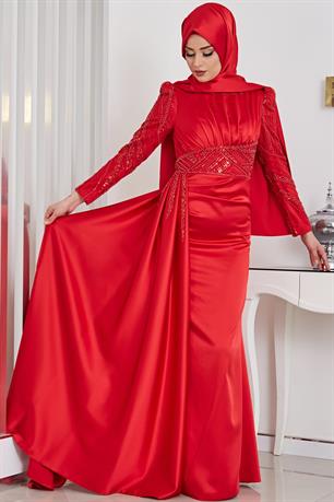 Sırma Tesettür Abiye Kırmızı