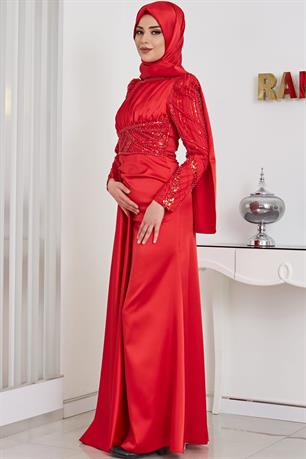 Sırma Tesettür Abiye Kırmızı