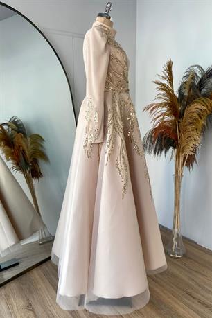 Sude Kabarık Tesettür Abiye Gold