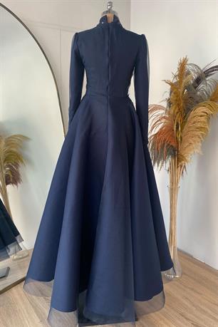 Sude Kabarık Tesettür Abiye Lacivert