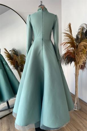 Sude Kabarık Tesettür Abiye Mint