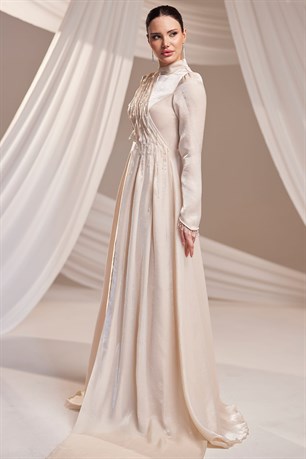 Sude Tesettür Abiye Bej