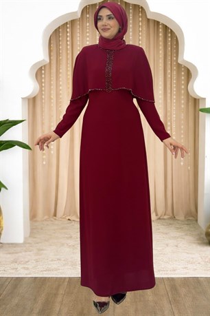 Sunay Tesettür Abiye Bordo