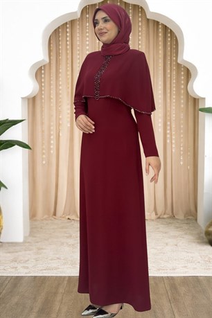 Sunay Tesettür Abiye Bordo