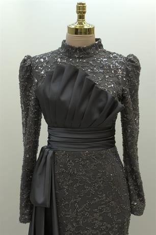 Tomris Tesettür Abiye Gri