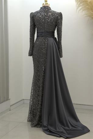 Tomris Tesettür Abiye Gri