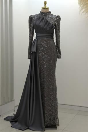 Tomris Tesettür Abiye Gri