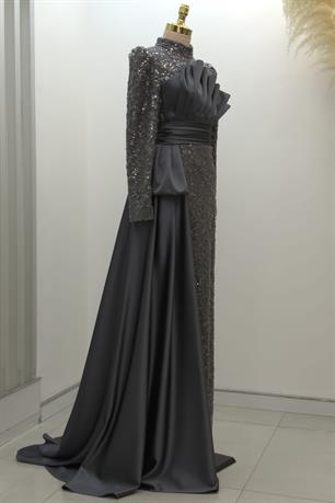 Tomris Tesettür Abiye Gri