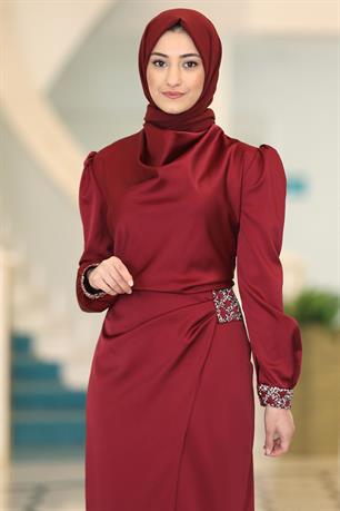 Tuana Tesettür Abiye Bordo