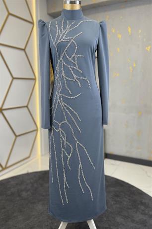 Tuana Tesettür Abiye Gri