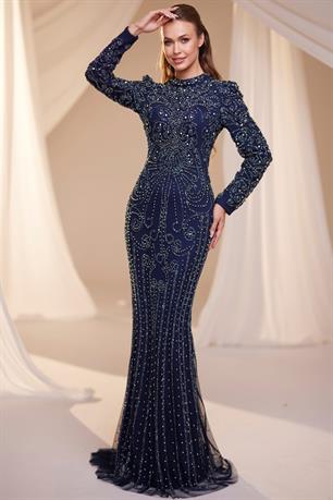 Tuğra Tesettür Abiye Lacivert