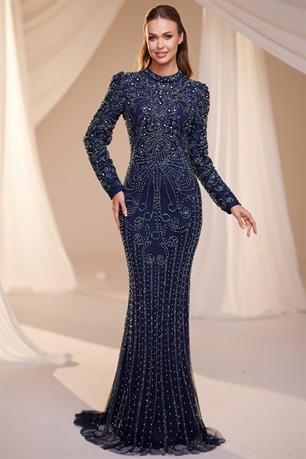 Tuğra Tesettür Abiye Lacivert