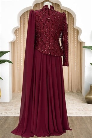 Tülin Tesettür Abiye Bordo
