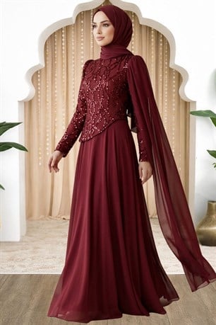 Tülin Tesettür Abiye Bordo