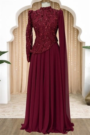 Tülin Tesettür Abiye Bordo