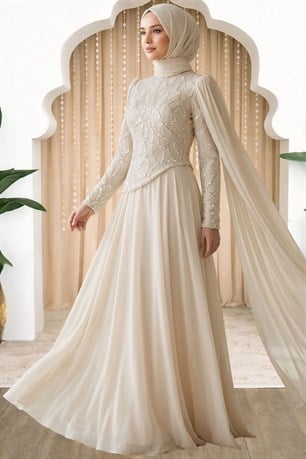 Tülin Tesettür Abiye Ekru