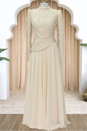 Tülin Tesettür Abiye Ekru