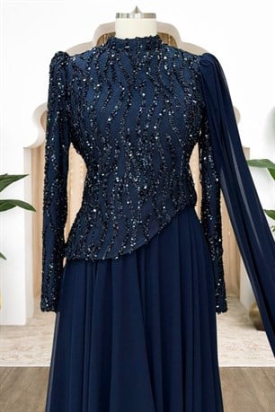 Tülin Tesettür Abiye Lacivert