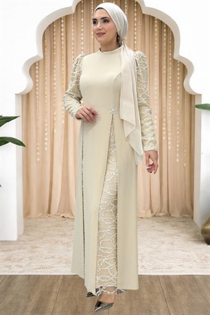 Tusem Tesettür Abiye Ekru