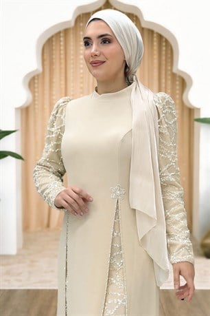 Tusem Tesettür Abiye Ekru