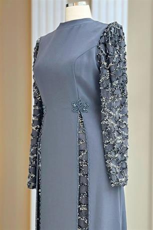 Tusem Tesettür Abiye Gri