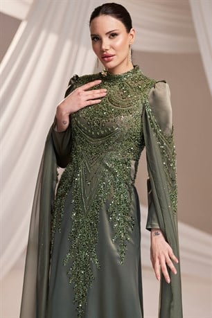 Üftade Tesettür Abiye Haki