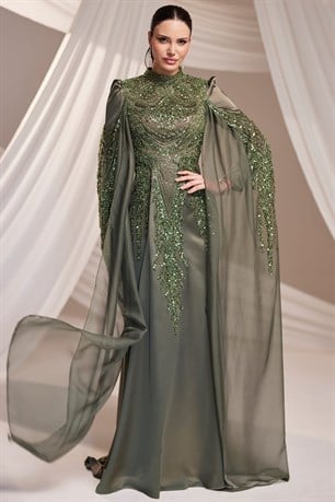 Üftade Tesettür Abiye Haki