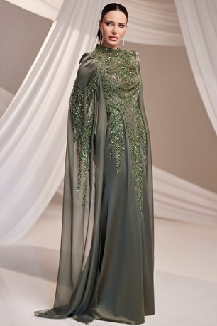 Üftade Tesettür Abiye Haki