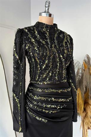 Vanessa Tesettür Abiye Yağ Yeşili