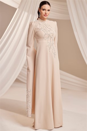 Vera Tesettür Abiye Bej