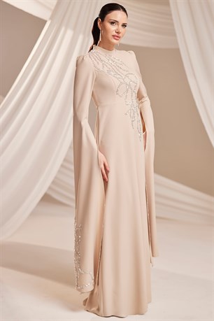 Vera Tesettür Abiye Bej